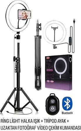 SMAYLİNG Ring Light 26cm Halka Işık + Tripod Ayak – Bluetooth Uzaktan Kumandalı – 3 Işık Modu &amp; 10 Parlaklık Seviyesi – USB Bağlantılı Telefon Tutuculu Fotoğraf ve Video Çekim Işığı (RİNG)