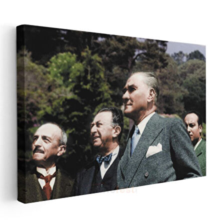 Atatürk ve Devlet Adamları - Doğa Gezisinde Kanvas Tablo