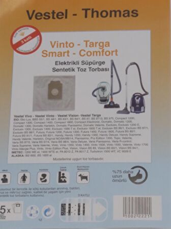 VESTEL VİNTO SENTETİK ( 2 PAKET 10 ADET ) ELEKTİRİK SÜPÜRGESİ 