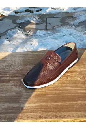 Yazlık Erkek Sportif Kundura Hakiki İç Dış Deri  Faylon Taban Bağcıksız ve Ortopedik