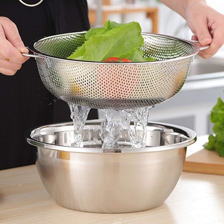 Paslanmaz Çelik 26cm Çift Kulplu Sepet Süzgeç, Salata, Meyve, Makarna Süzgeci - Paslanmaz Çelik Çift Kulplu 26cm Sepet Süzgeç