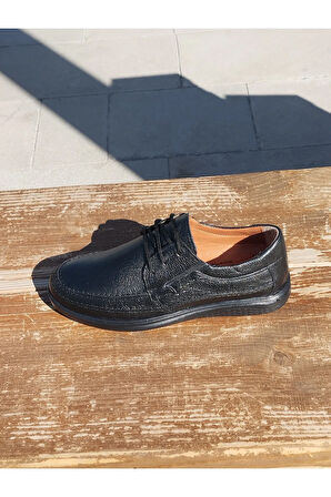 Yazlık Erkek Kundura Hakiki İç Dış Deri Faylon Taban Bağcıklı ve Ortopedik