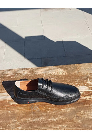 Yazlık Erkek Kundura Hakiki İç Dış Deri Faylon Taban Bağcıklı ve Ortopedik