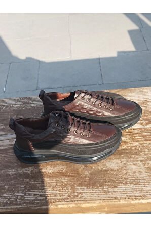 Erkek Sportif Mevsimlik Kundura Hakiki Deri Kauççuk Taban Ortobetik ve Bağcıklı Kahve Rengi