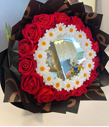 papatya güllü  aynalı buket