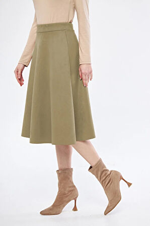 Midi boy Süet kiloş etek Vizon