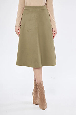 Midi boy Süet kiloş etek Vizon