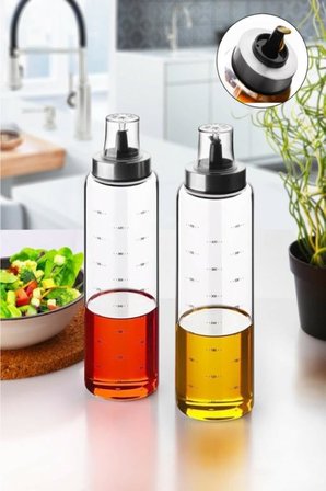Borosilikat Cam Yağlık 500 ml Yağdanlık Sirkelik - Damlatmaz Yağlık Seti 2 Adet