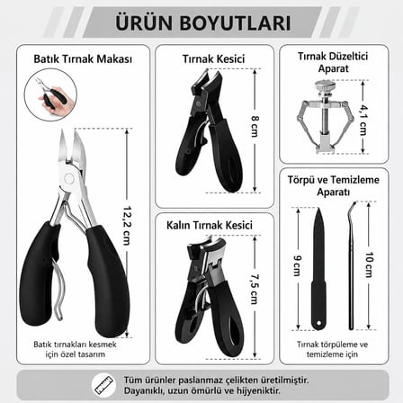 6 Parça Batık Tırnak Makası Seti Profesyonel Pedikür Manikür Bakım Seti B5pp