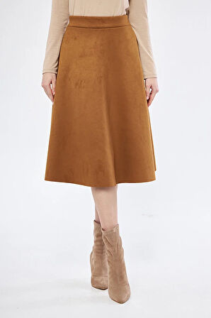 Midi boy Süet kiloş etek Vizon