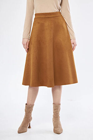 Midi boy Süet kiloş etek Vizon