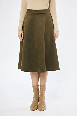 Midi boy Süet kiloş etek Vizon