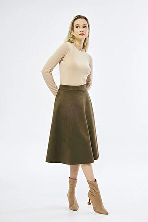 Midi boy Süet kiloş etek