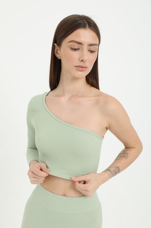 Tek Omuz Crop Top su yeşili -M
