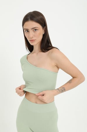 Tek Omuz Crop Top su yeşili -M