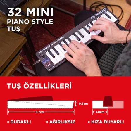 Keystation Mini 32 MK3 USB MIDI Klavye Denetleyicisi, 32 Hız Duyarlı Mini Tuş ve Kayıt Yazılımı Dahil