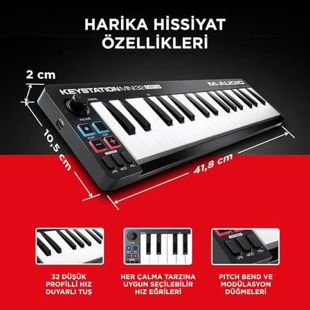 Keystation Mini 32 MK3 USB MIDI Klavye Denetleyicisi, 32 Hız Duyarlı Mini Tuş ve Kayıt Yazılımı Dahil