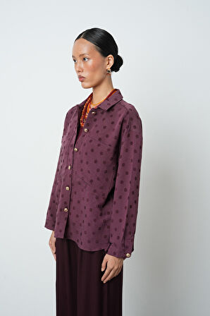 Kadın Bordo Renk Çift Cepli Puantiye Desenli Gömlek - Ceket