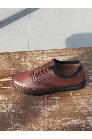 Hakiki Deri Kaymaz Kışlık Taban Akıllı Bağcık ve Ortopedik Erkek Kışlık Sportif Kundura  Kahve Rengi