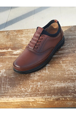 Hakiki Deri Kaymaz Kışlık Taban Akıllı Bağcık ve Ortopedik Erkek Kışlık Sportif Kundura  Kahve Rengi