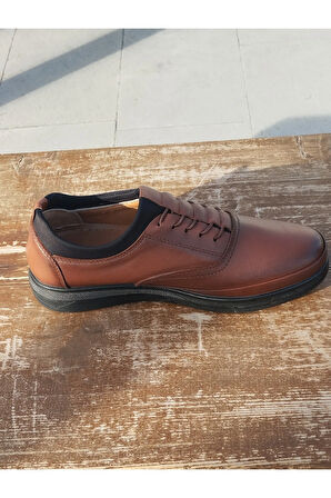 Hakiki Deri Kaymaz Kışlık Taban Akıllı Bağcık ve Ortopedik Erkek Kışlık Sportif Kundura  Kahve Rengi