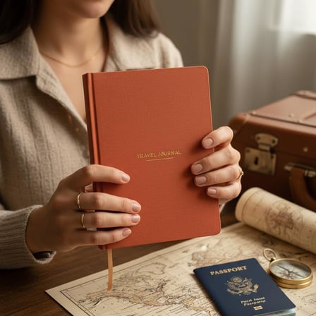 Travel Journal – Sert Kapaklı Seyahat Günlüğü, A5 Boyutunda, Planlama &amp; Anı Alanı – Anı Defteri (Kiremit)