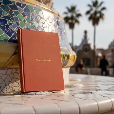 Travel Journal – Sert Kapaklı Seyahat Günlüğü, A5 Boyutunda, Planlama &amp; Anı Alanı – Anı Defteri (Kiremit)