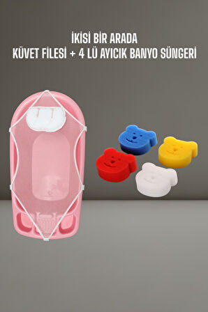 Tois Baby Lüx Kafa Yastıklı File + 4 lü Ayıcık Banyo Süngeri