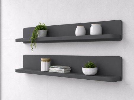 Duvara Monte Katlanır Masa + 2’li Raf Seti 60 x 90 cm Oval Köşe Yer Kaplamaz Çok Amaçlı Masa Antrasit Renk