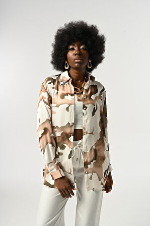 KADIN KARIŞIK DESENLİ OVERSİZE KESİM GÖMLEK