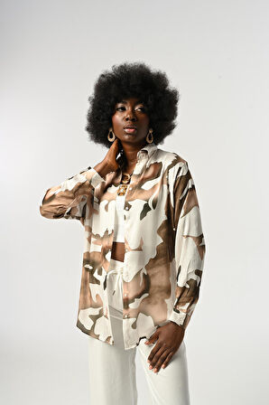 KADIN KARIŞIK DESENLİ OVERSİZE KESİM GÖMLEK