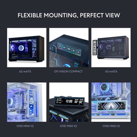PC için 8,8 inç Evrensel Ekran - Herhangi Bir Bilgisayar Kurulumu için Ayarlanabilir Montaj - Özelleştirilebilir ARGB Çerçevesi - PC Sıcaklık Ekran Paneli - LCD Ekran Disply - Mini Monitör