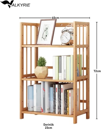 3 Katlı Bambu Kitaplık 60x23x72 cm Doğal Ahşap Görünümlü Çok Amaçlı Dekoratif Raf