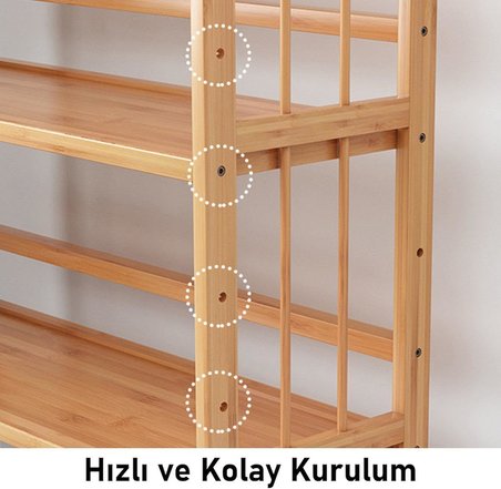 3 Katlı Bambu Kitaplık 60x23x72 cm Doğal Ahşap Görünümlü Çok Amaçlı Dekoratif Raf