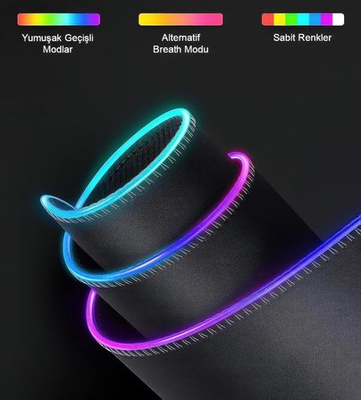 RGB LED Gaming Mouse Pad 80x30 XXL - 13 Renk Mod, Gaming Mousepad Işıklı, Oyuncu Büyük Keyboard Mouse Pad Kaymaz USB Plug&amp;Play