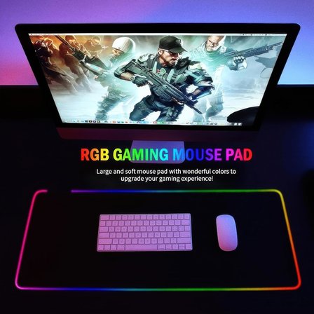 RGB LED Gaming Mouse Pad 80x30 XXL - 13 Renk Mod, Gaming Mousepad Işıklı, Oyuncu Büyük Keyboard Mouse Pad Kaymaz USB Plug&amp;Play