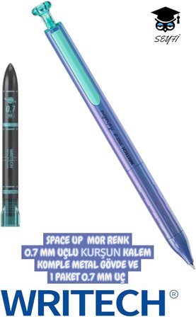 Writech Space Up 0.7 mm Uçlu Kurşun Kalem, Komple Metal Gövde, 1 Paket 0.7 mm Uç