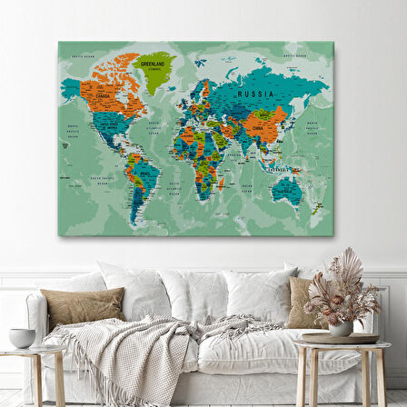 Harita Sepeti Dünya Haritası Son Derece Ayrıntılı Eğitici Okyanuslu Kanvas Tablo 2543