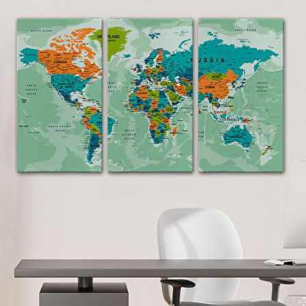 Harita Sepeti Dünya Haritası Son Derece Ayrıntılı Eğitici Okyanuslu Kanvas Tablo 2543