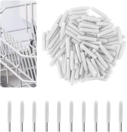 Bulaşık Makinesi Sepet Koruyucu Kapak Uçları, Gri Plastik, Tabak ve Bardak Rafı için Pas ve Çizilme Önleyici 100 Adet (Beyaz)