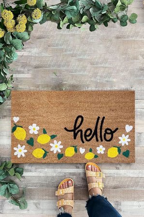 KARMAT Limon Temalı Paspas, Hello Yazılı Paspas, Kapı Önü Paspası sarı-45 x 70