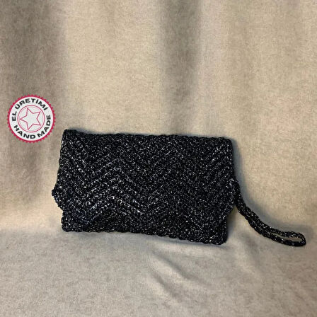 Uretti - Meryem 7194 El Örgüsü Rafya İp Siyah Clutch Çanta