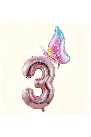 KELEBEKL ROSE GOLDİ RAKAM FOLYO BALON SET