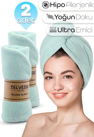 Mikrofiber Saç Havlusu Süper Emici Hızlı Kuruyan Türban Saç Havlusu Şapkası – Uzun Kıvırcık Kalın Saçlar İçin Duş Saç Kurutma Havlusu, Plaj Havuz Banyo Kullanım (2li Turkuaz)