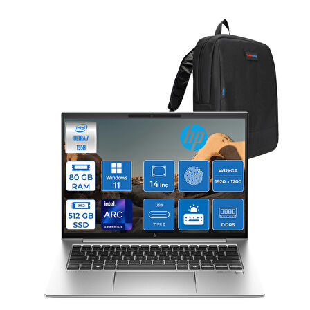 Hp Elitebook 840 G11 Wolfpro Intel ULTRA7-155H Aı 80GB Ddr5 512GB SSD 14"wuxga (1920 x 1200), IPS 400NITS WINDOWS11PRO Dizüstü Bilgisayar BB2RK8ESW25+ZETTAÇANTA