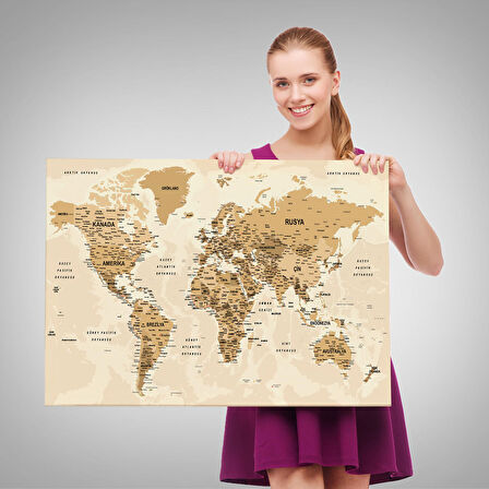 Harita Sepeti Türkçe Dünya Haritası Son Derece Ayrıntılı Eğitici Okyanuslu Kanvas Tablo 2544