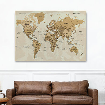 Harita Sepeti Türkçe Dünya Haritası Son Derece Ayrıntılı Eğitici Okyanuslu Kanvas Tablo 2544