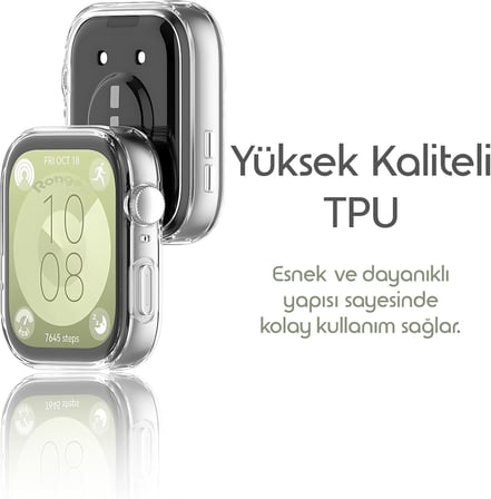 Huawei Watch Fit 3 için 360° Kasa Koruyucu Yumuşak TPU Kılıf Dokunmatiği ve Netliği Etkilemeyen Fit 3 Ekran Koruyucu Kılıf Darbelere Karşı Huawei Watch Fit3 Ekran Koruma (Şeffaf)