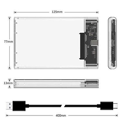 2.5 Sata Type C Usb 3.1 Usb 3.0 Şeffaf Harici Ssd Hdd Hard Disk Kutusu