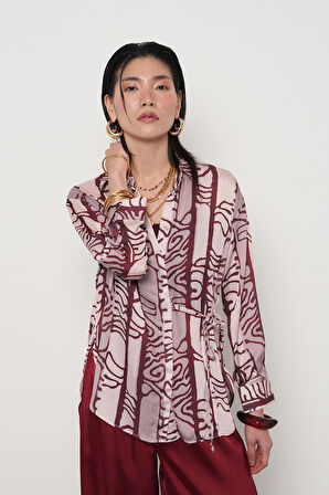 KADIN BELDEN BAĞLAMA DETAYLI DESENLİ GÖMLEK